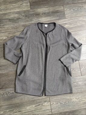 J. Crew Gray Herringbone Open-Front Jacket with Black Trim
